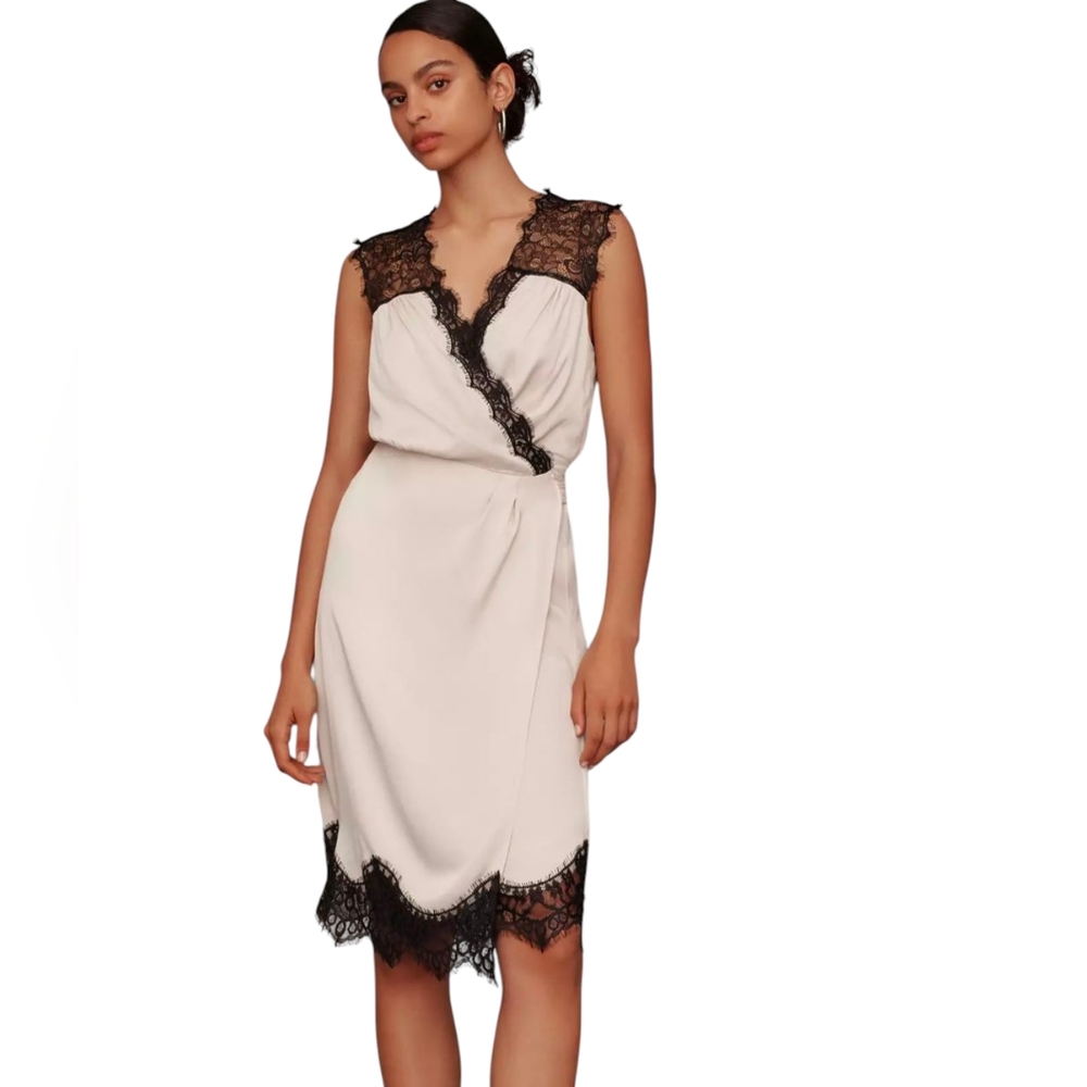 NWT Anthropologie Lace Wrap Midi Dress | XL | Pink Blush Black Lace Valentine's